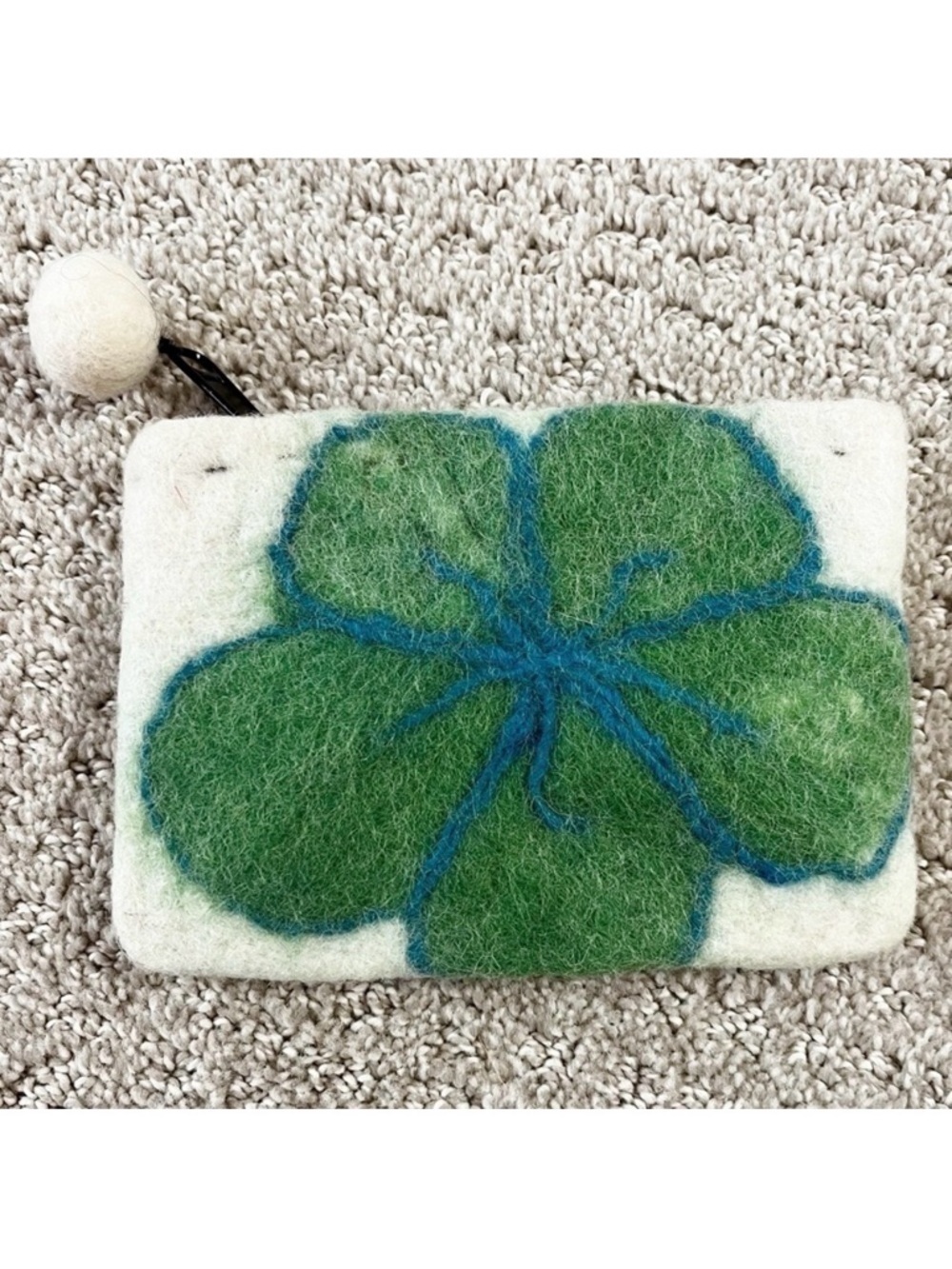 Handmade Felt Wool Nepal Coin Purse Wallet Green Floral Bohemian Purse Organizer